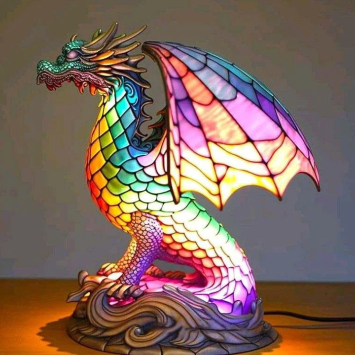 Table Lamp Animal Stained Glass Effect Accent Light