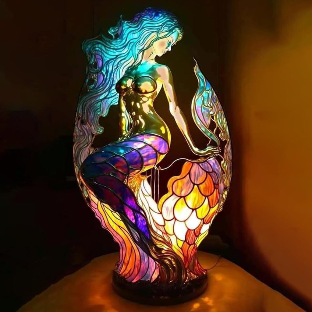 Table Lamp Animal Stained Glass Effect Accent Light