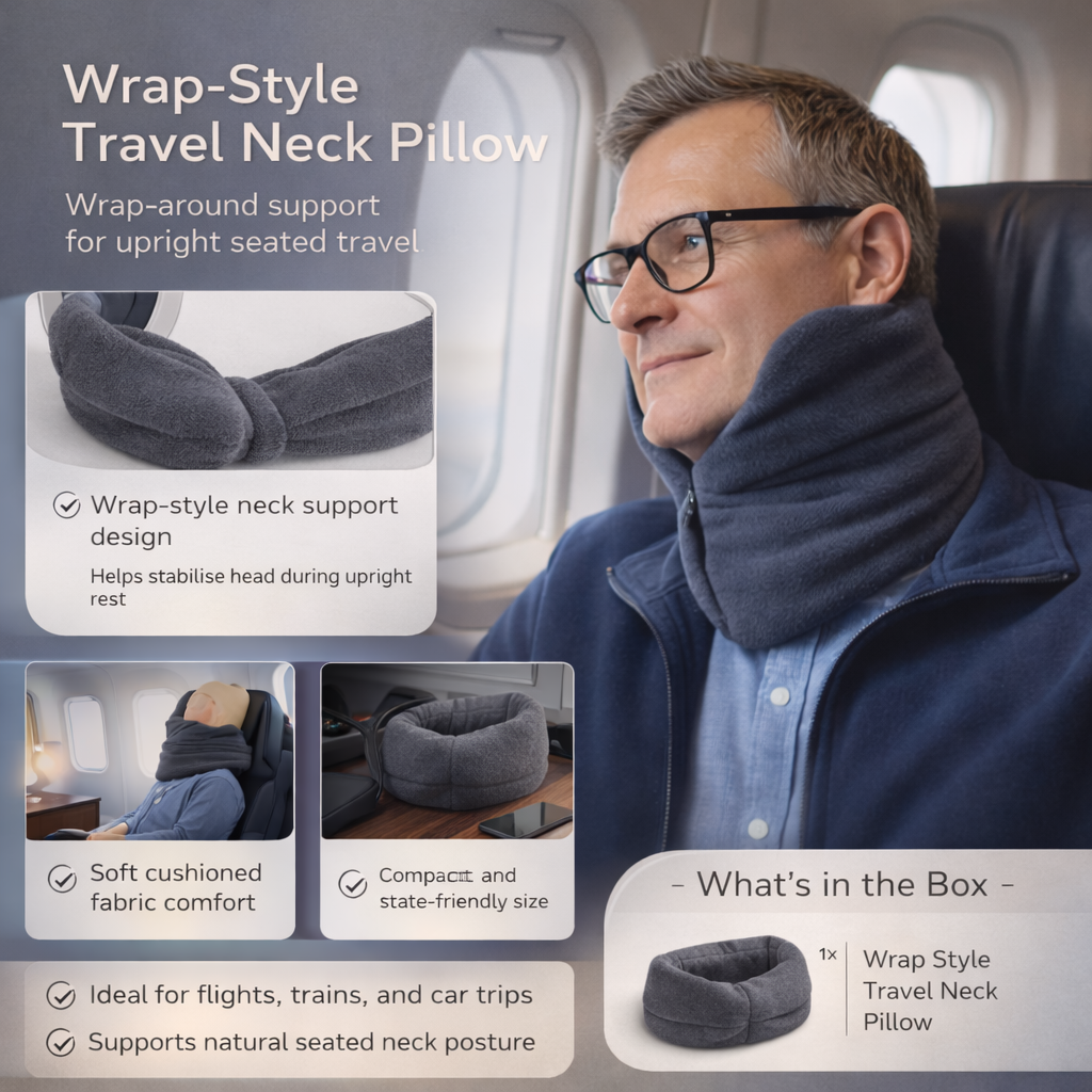 Wrap-Style Travel Neck Pillow – Compact Upright Support