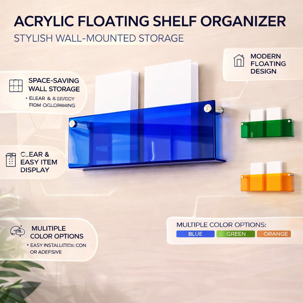 Acrylic Floating Wall Shelf – Magazine & Storage Organizer
