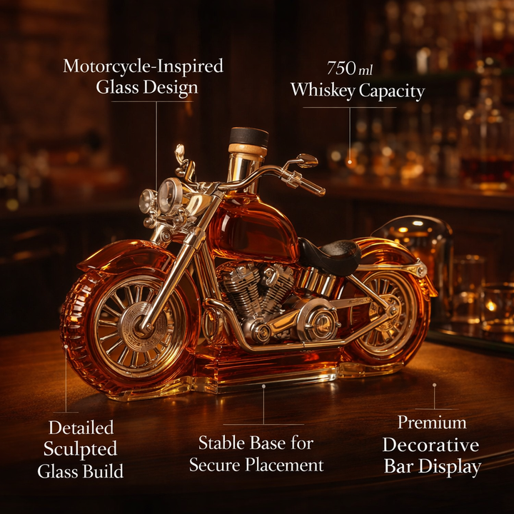 Motorcycle Whiskey Decanter – 750ml Glass Bottle & Bar Gift