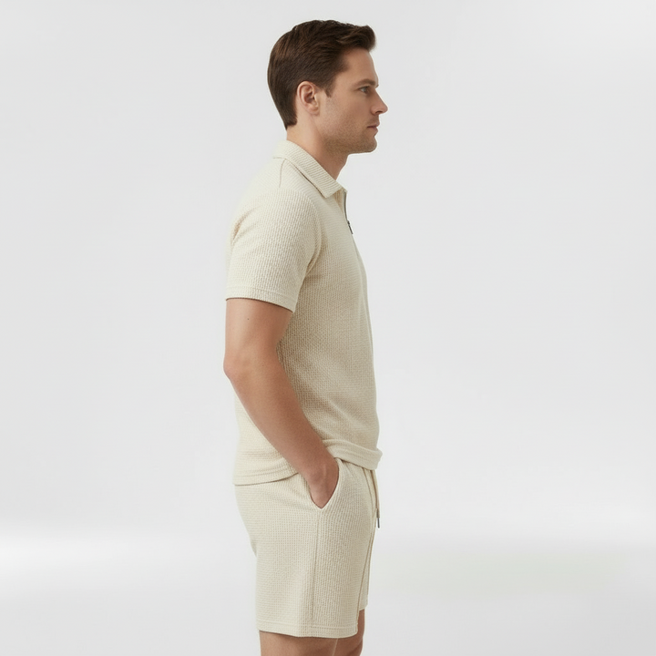 Men's Half-Zip Polo and Shorts Co-Ord Set in Waffle Knit