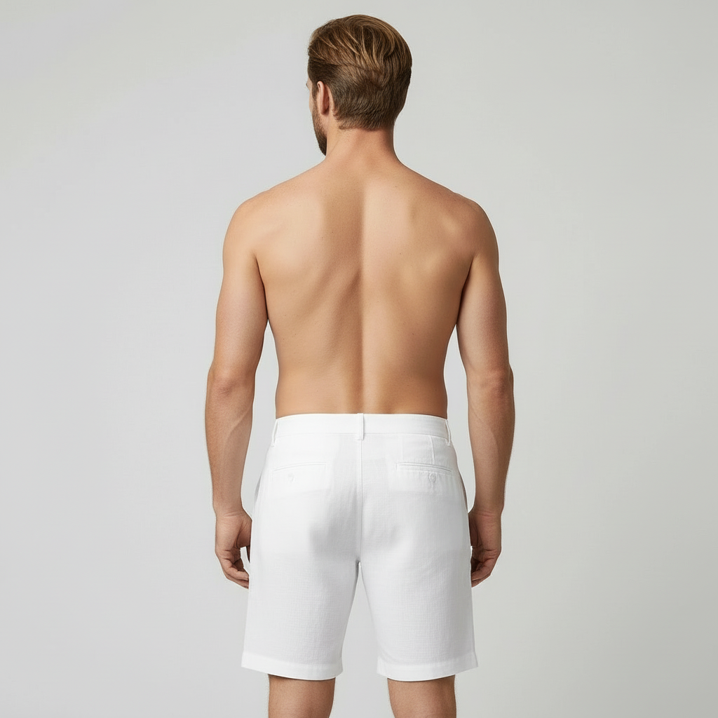 Men's Linen Shorts with Button and Zip Closure