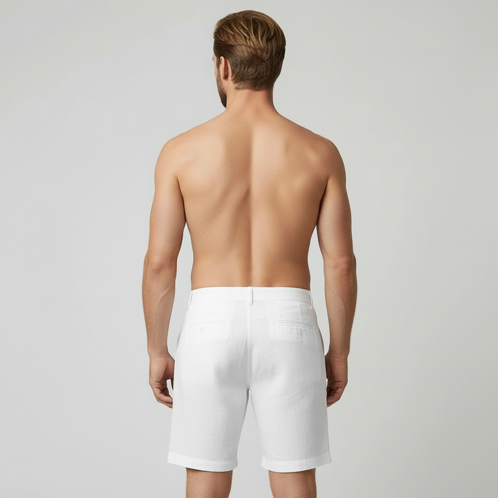 Men's Linen Shorts with Button and Zip Closure
