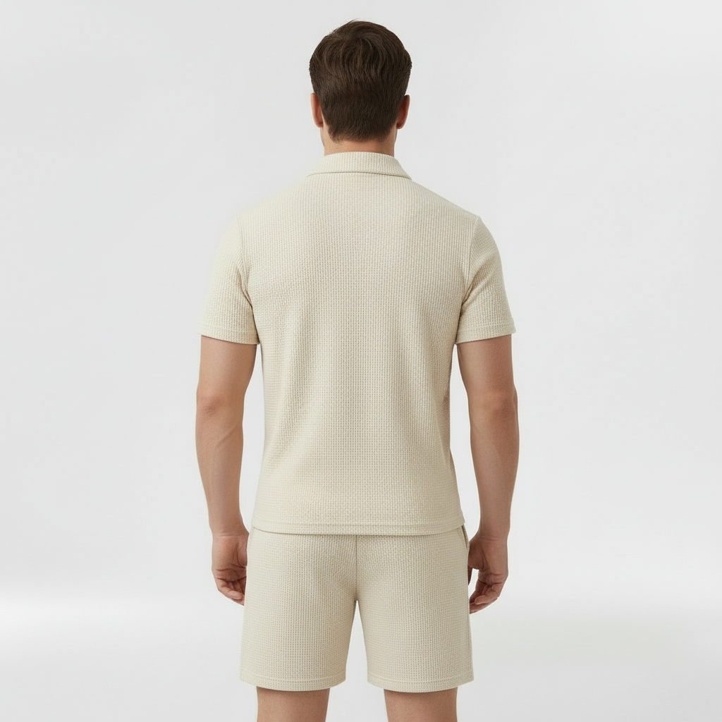 Men's Half-Zip Polo and Shorts Co-Ord Set in Waffle Knit