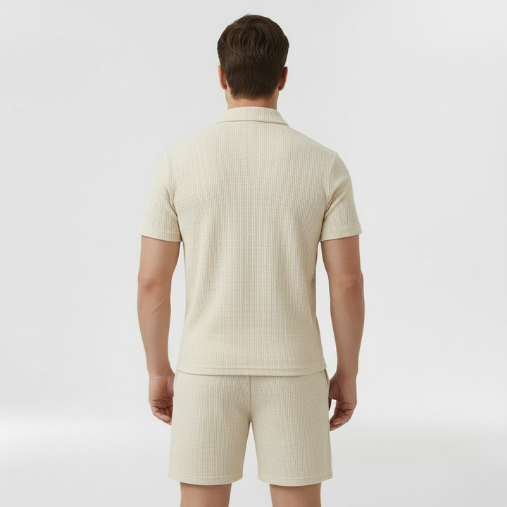 Men's Half-Zip Polo and Shorts Co-Ord Set in Waffle Knit