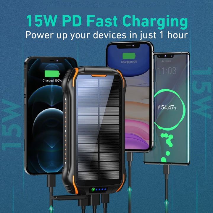 Portable Solar Power Bank – High Capacity Outdoors Emergency & USB Charging
