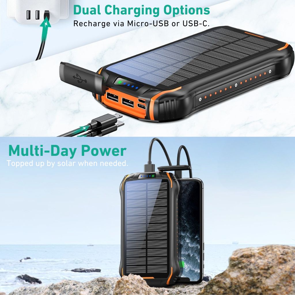 Portable Solar Power Bank – High Capacity Outdoors Emergency & USB Charging