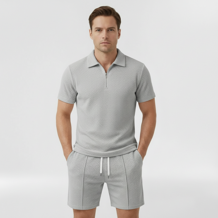Men's Half-Zip Polo and Shorts Co-Ord Set in Waffle Knit