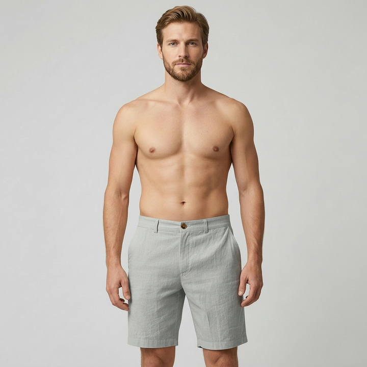 Men's Linen Shorts with Button and Zip Closure