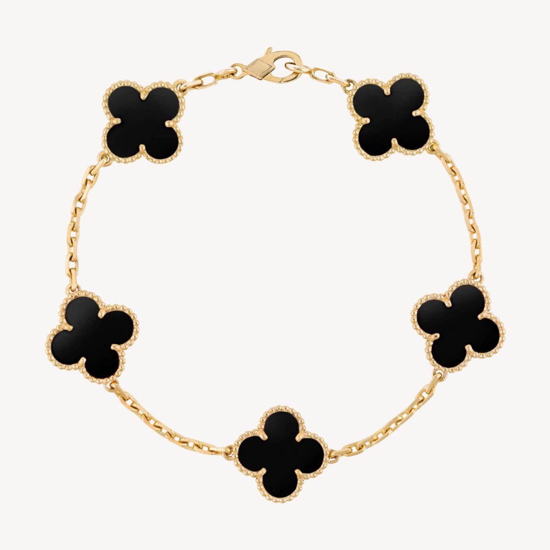 Women's Clover Charm Bracelet – Elegant Agate Stones Gold-Plated & Adjustable