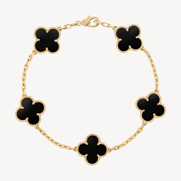 Women's Clover Charm Bracelet – Elegant Agate Stones Gold-Plated & Adjustable