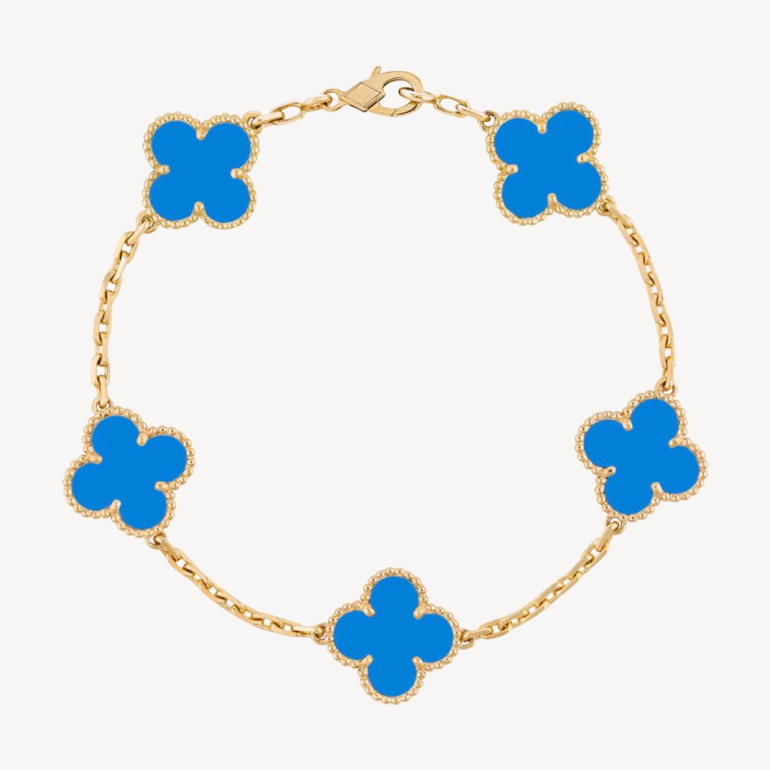 Women's Clover Charm Bracelet – Elegant Agate Stones Gold-Plated & Adjustable