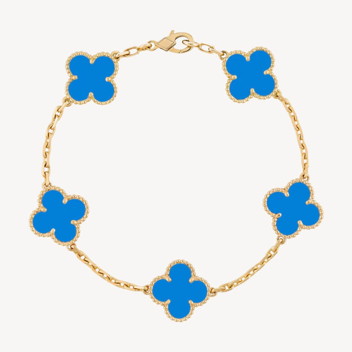 Women's Clover Charm Bracelet – Elegant Agate Stones Gold-Plated & Adjustable