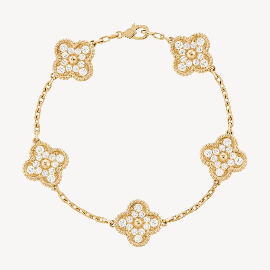 Women's Clover Charm Bracelet – Elegant Agate Stones Gold-Plated & Adjustable