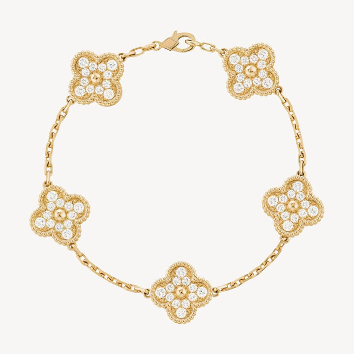 Women's Clover Charm Bracelet – Elegant Agate Stones Gold-Plated & Adjustable