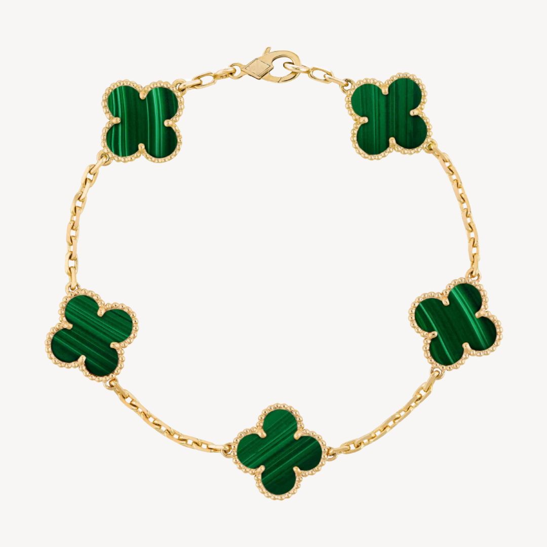 Women's Clover Charm Bracelet – Elegant Agate Stones Gold-Plated & Adjustable