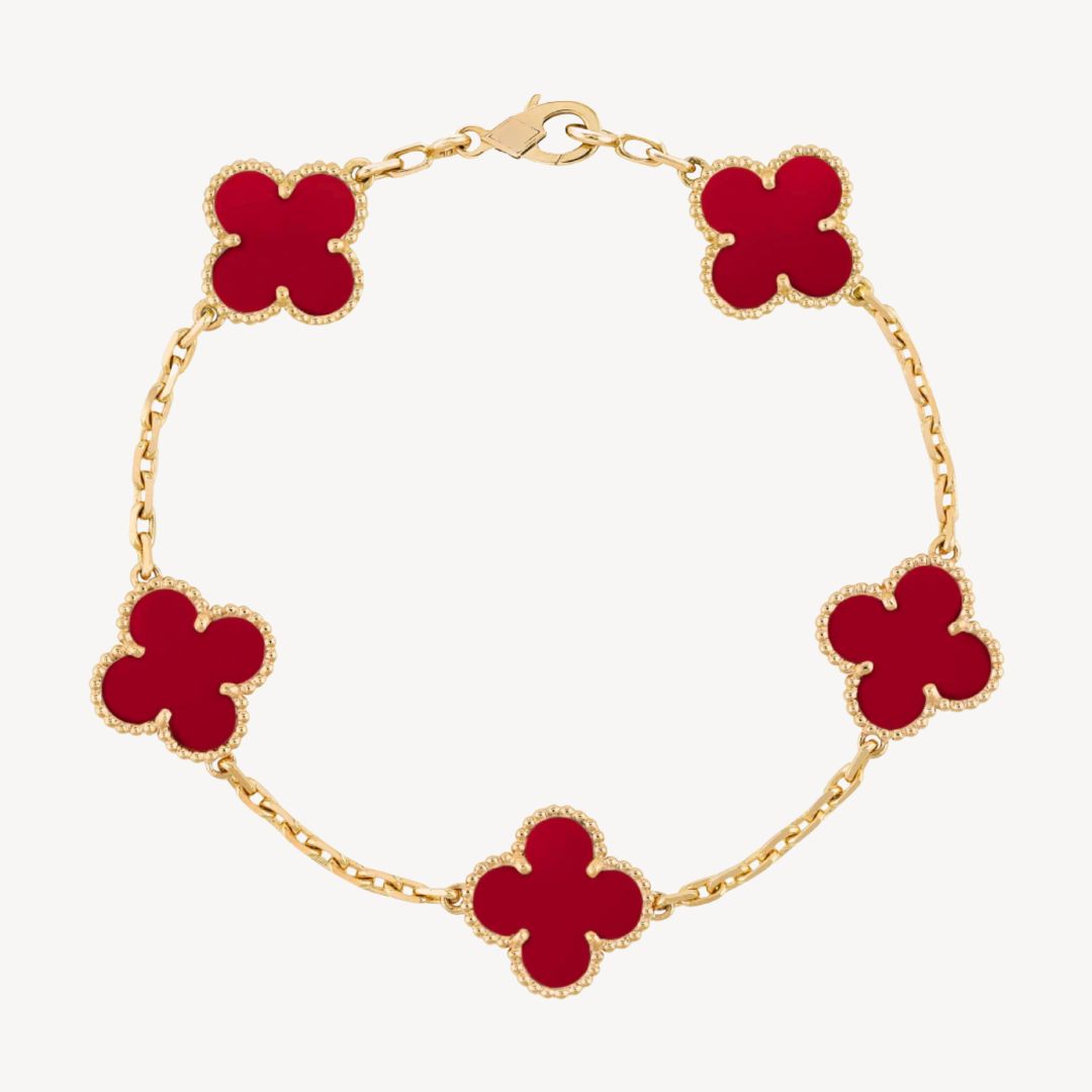 Women's Clover Charm Bracelet – Elegant Agate Stones Gold-Plated & Adjustable