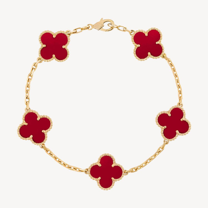 Women's Clover Charm Bracelet – Elegant Agate Stones Gold-Plated & Adjustable