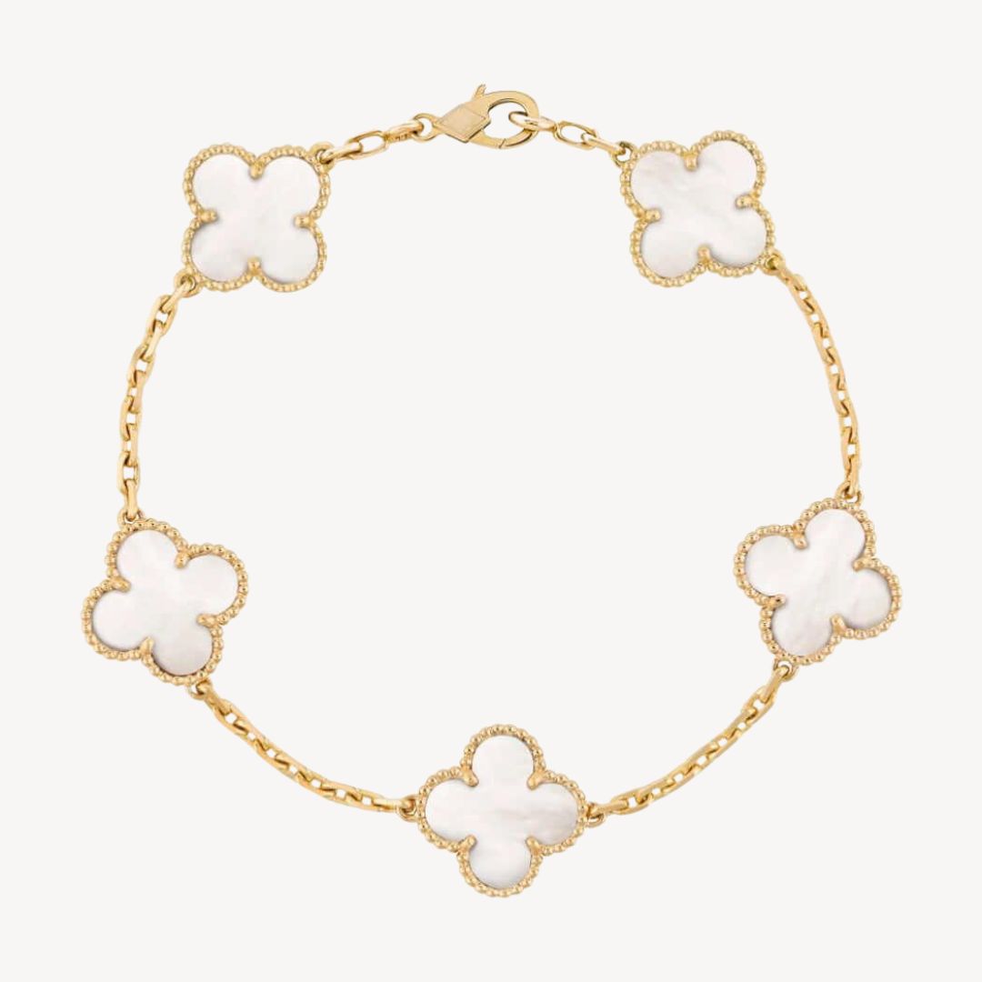Women's Clover Charm Bracelet – Elegant Agate Stones Gold-Plated & Adjustable