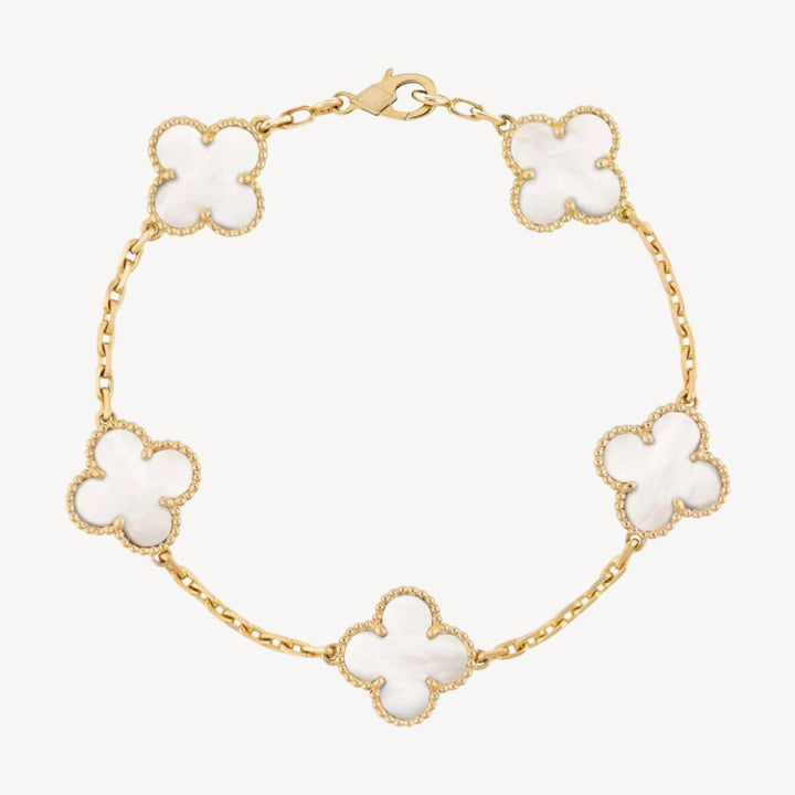 Women's Clover Charm Bracelet – Elegant Agate Stones Gold-Plated & Adjustable