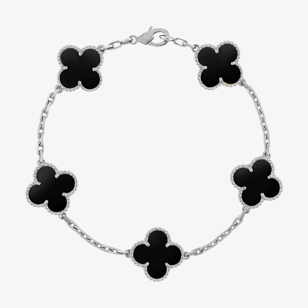 Women's Clover Charm Bracelet – Elegant Agate Stones Gold-Plated & Adjustable