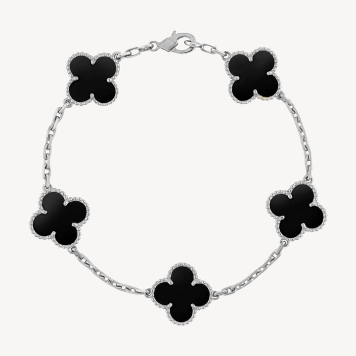 Women's Clover Charm Bracelet – Elegant Agate Stones Gold-Plated & Adjustable