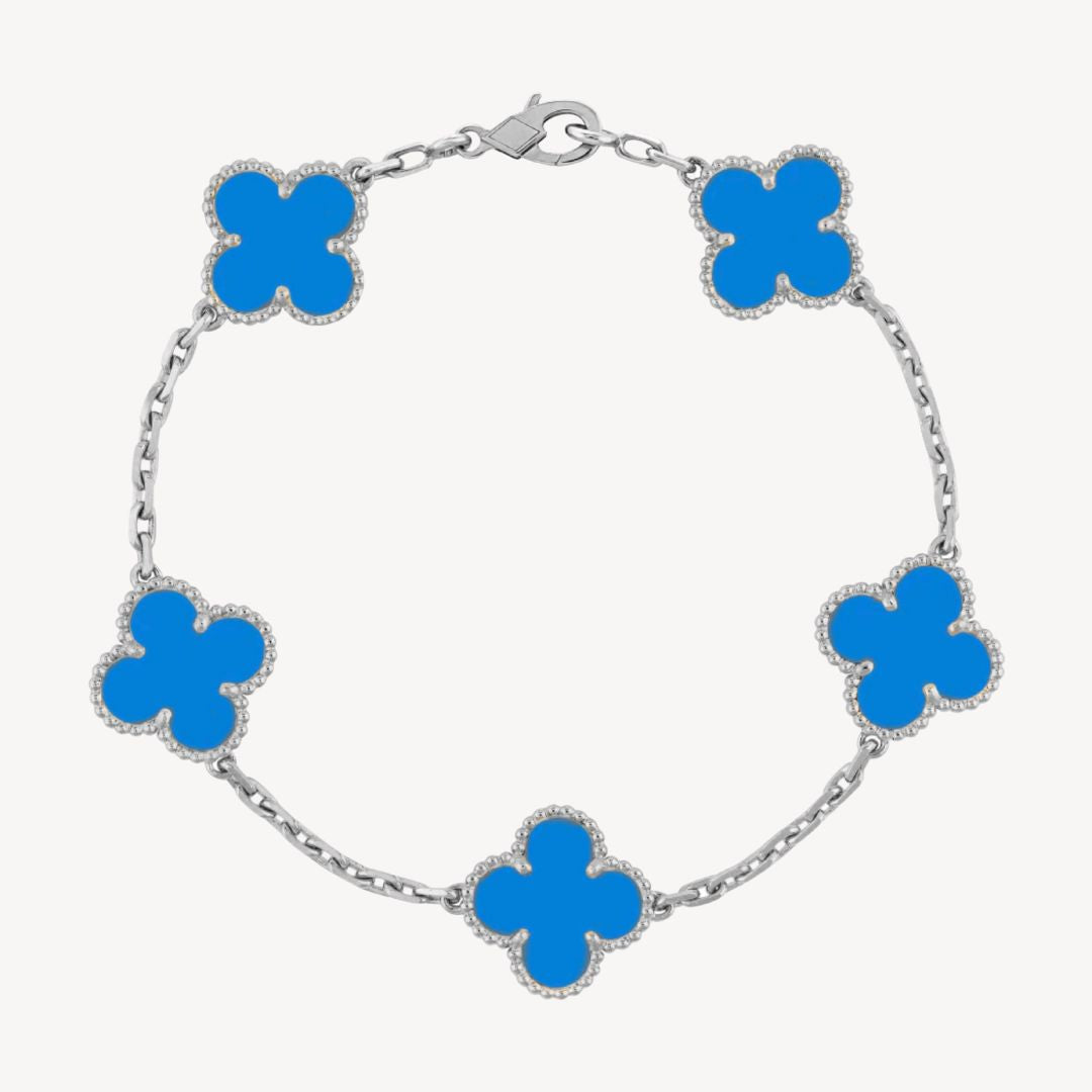 Women's Clover Charm Bracelet – Elegant Agate Stones Gold-Plated & Adjustable