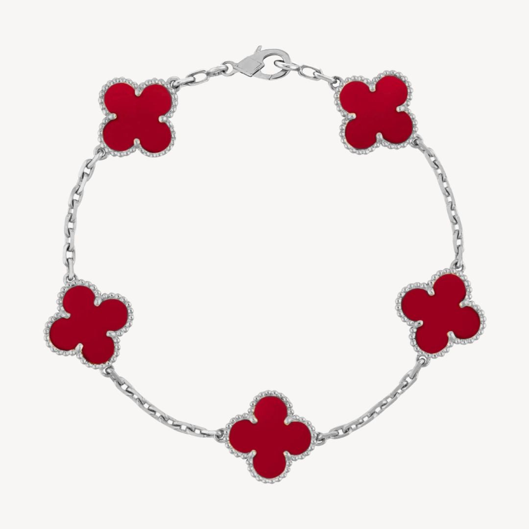 Women's Clover Charm Bracelet – Elegant Agate Stones Gold-Plated & Adjustable