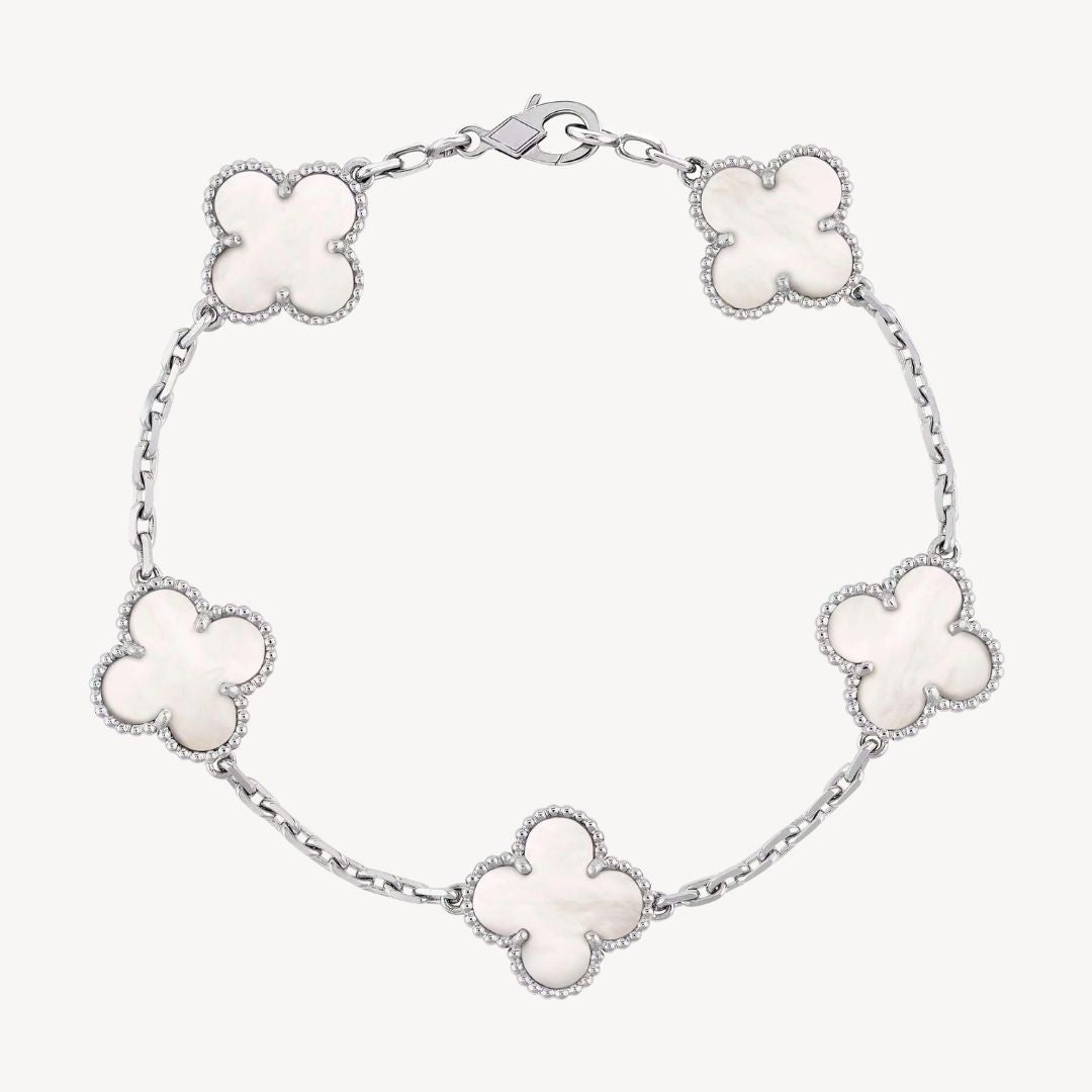 Women's Clover Charm Bracelet – Elegant Agate Stones Gold-Plated & Adjustable