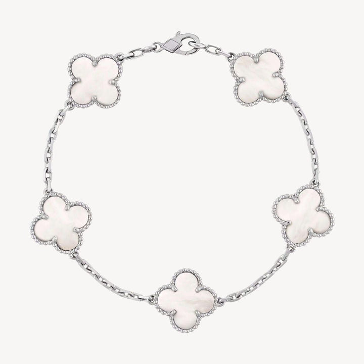 Women's Clover Charm Bracelet – Elegant Agate Stones Gold-Plated & Adjustable