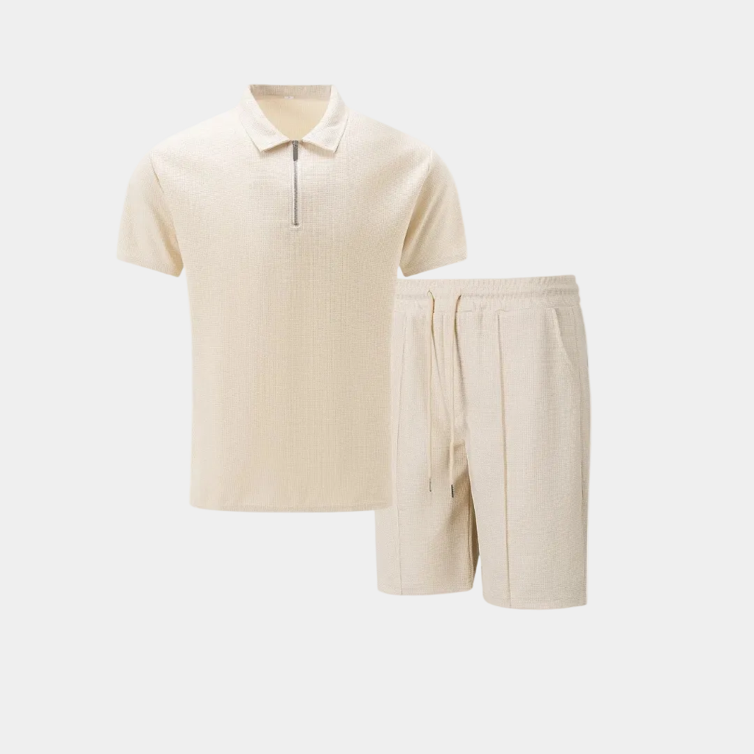 Men's Half-Zip Polo and Shorts Set in Textured Knit