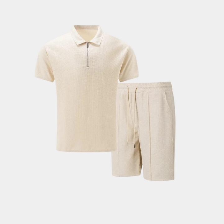 Men's Half-Zip Polo and Shorts Set in Textured Knit