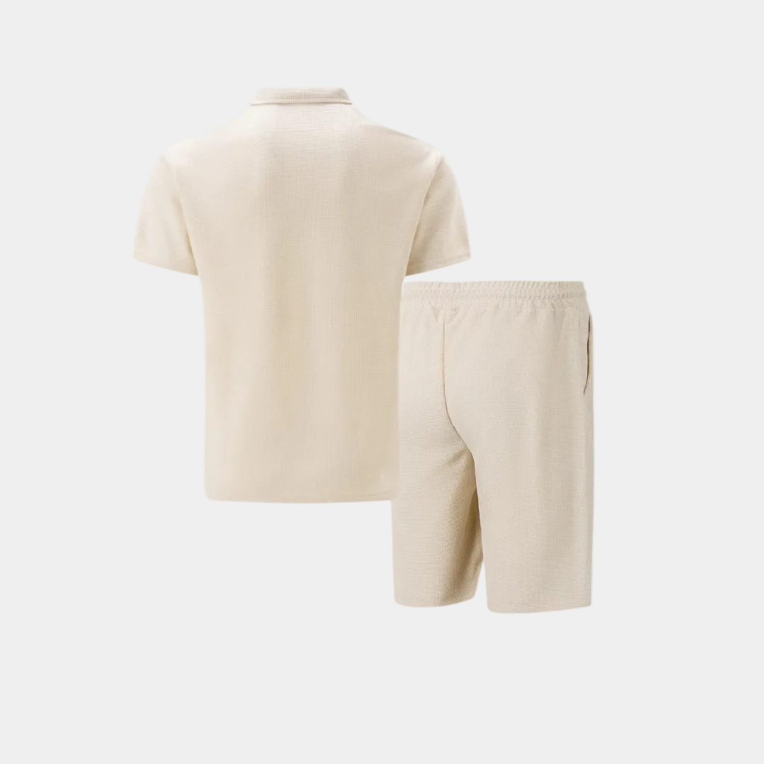 Men's Half-Zip Polo and Shorts Set in Textured Knit