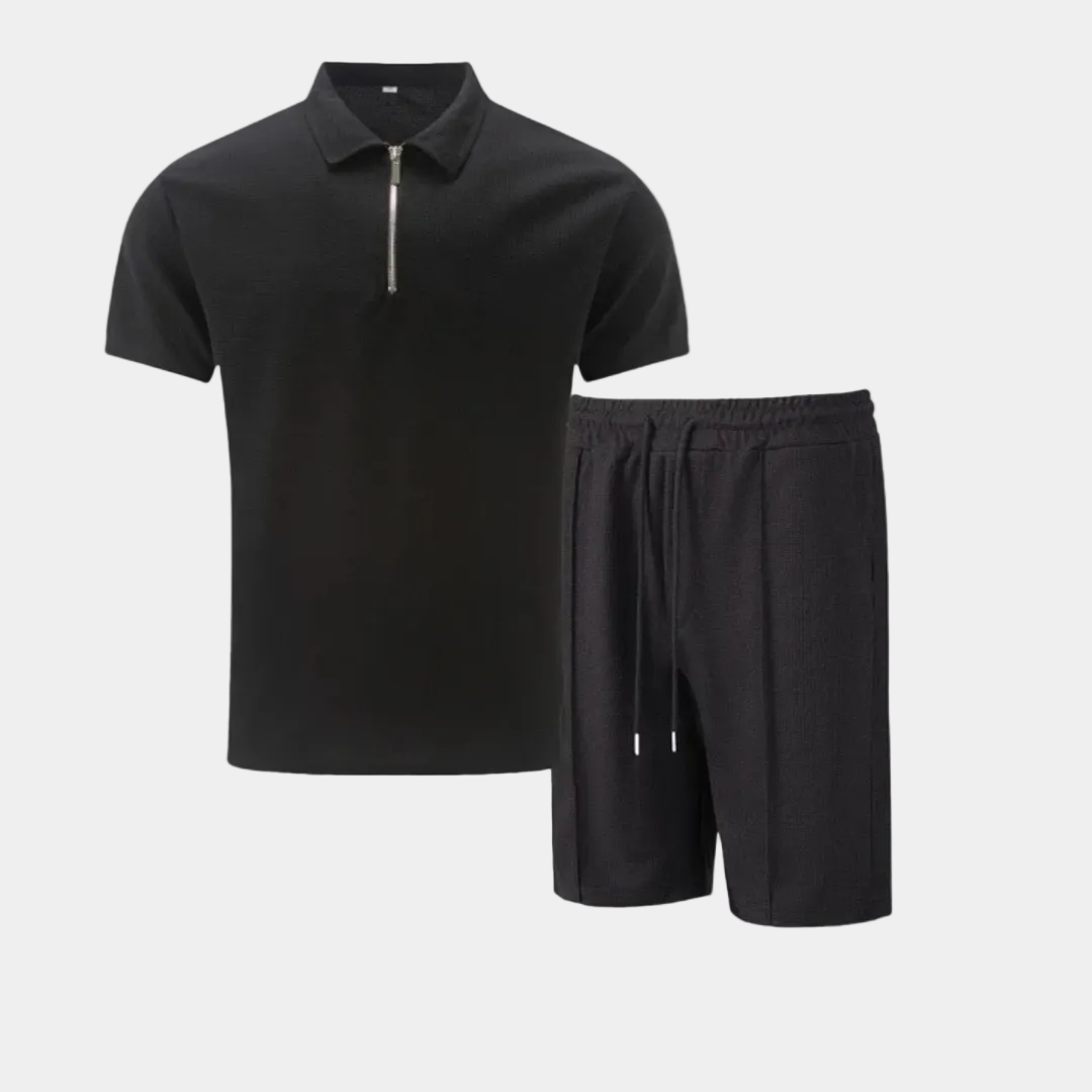 Men's Half-Zip Polo and Shorts Set in Textured Knit