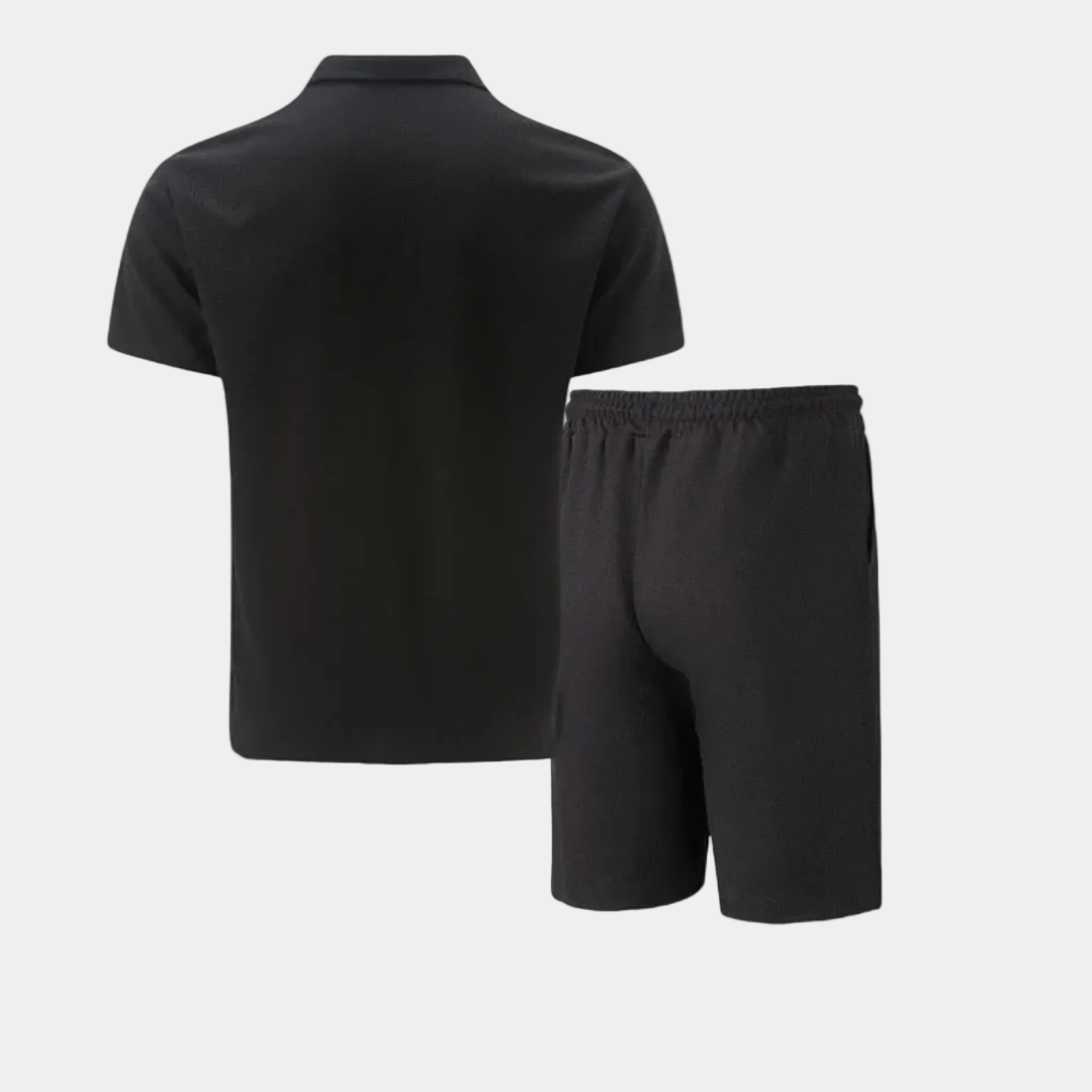 Men's Half-Zip Polo and Shorts Set in Textured Knit