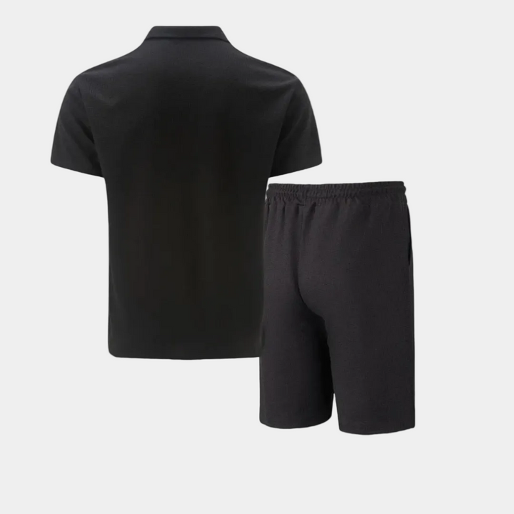 Men's Half-Zip Polo and Shorts Set in Textured Knit