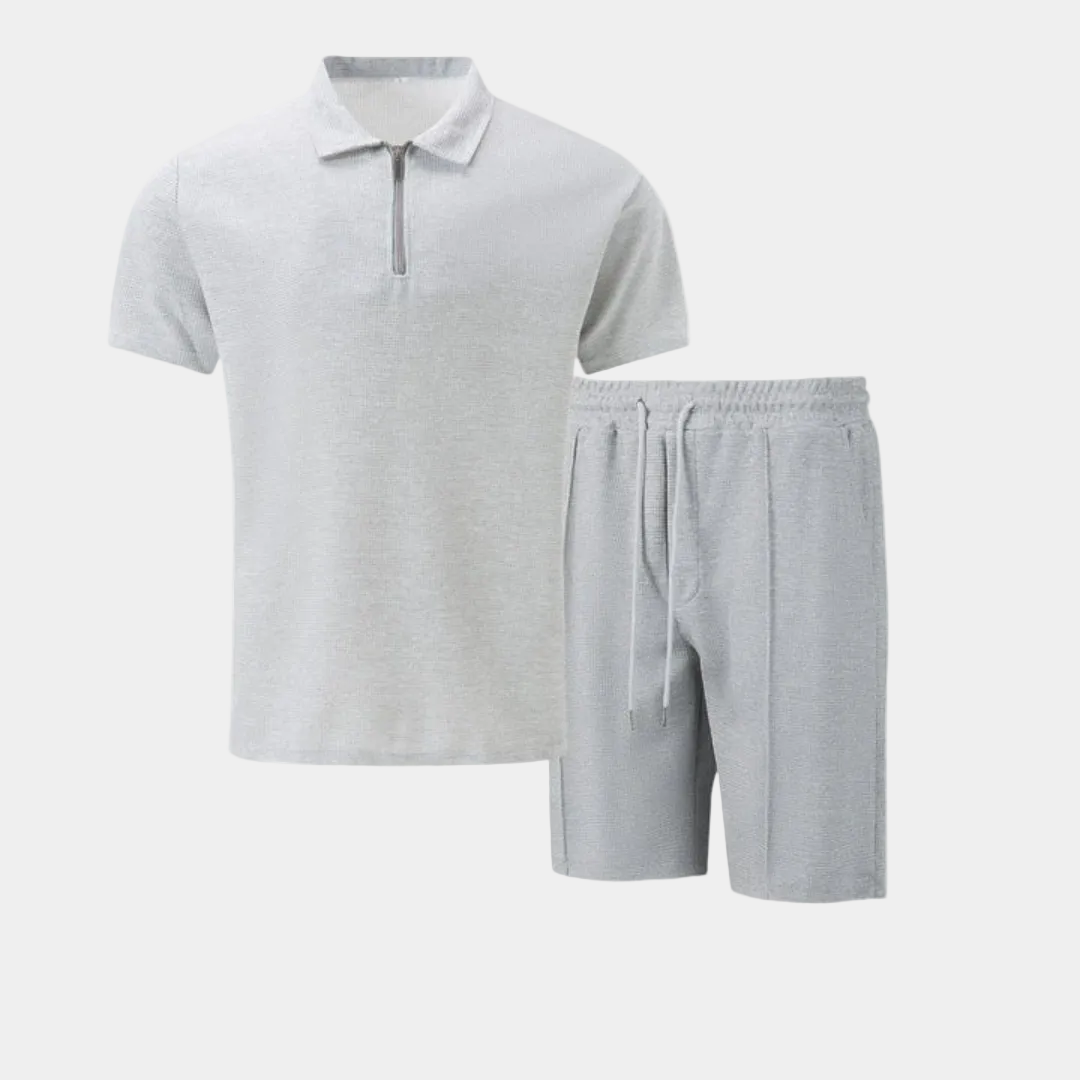 Men's Half-Zip Polo and Shorts Set in Textured Knit
