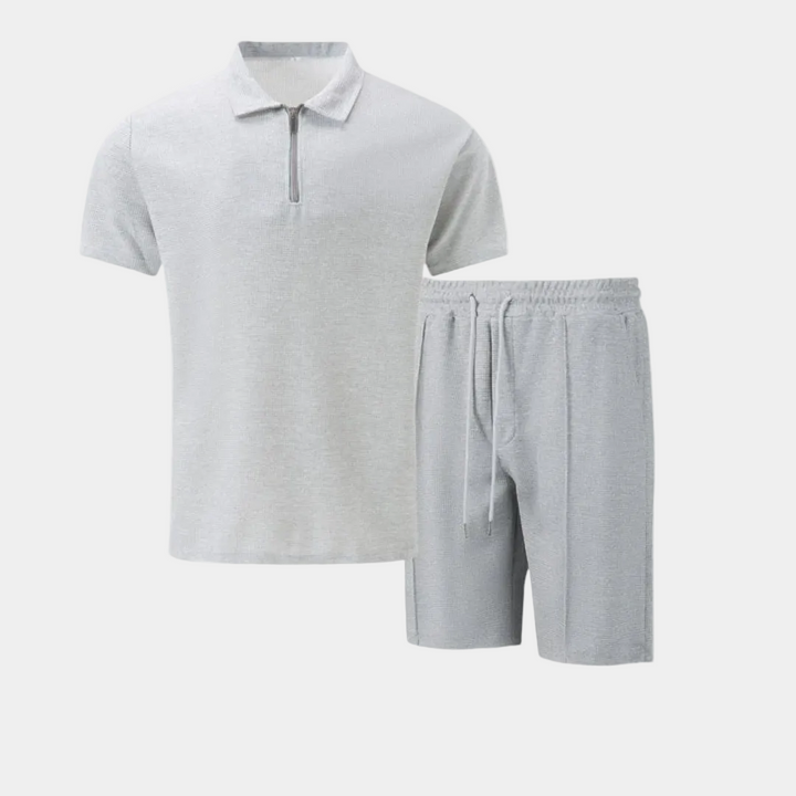Men's Half-Zip Polo and Shorts Set in Textured Knit