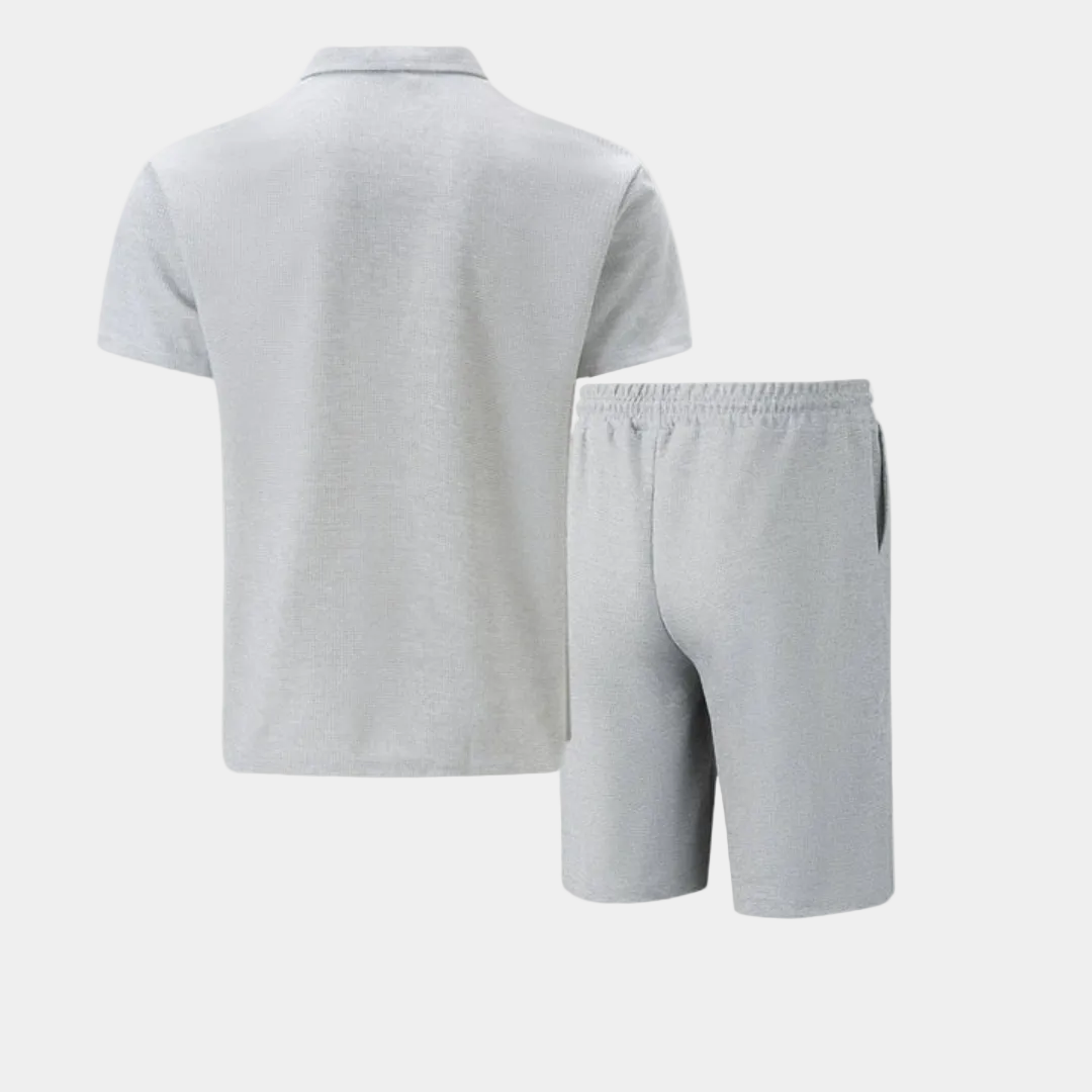 Men's Half-Zip Polo and Shorts Set in Textured Knit