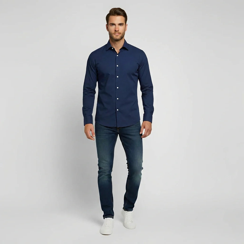 Men's Slim Fit Dress Shirt with Spread Collar