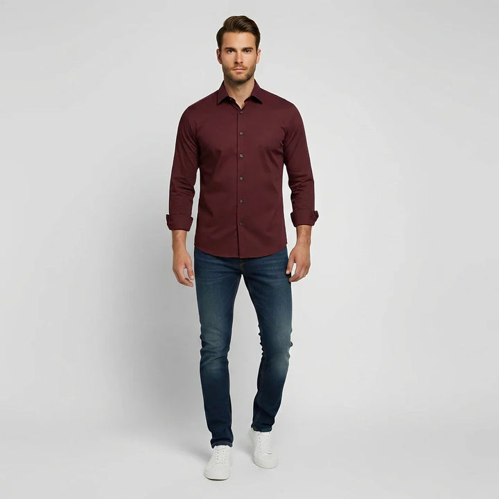 Men's Slim Fit Dress Shirt with Spread Collar