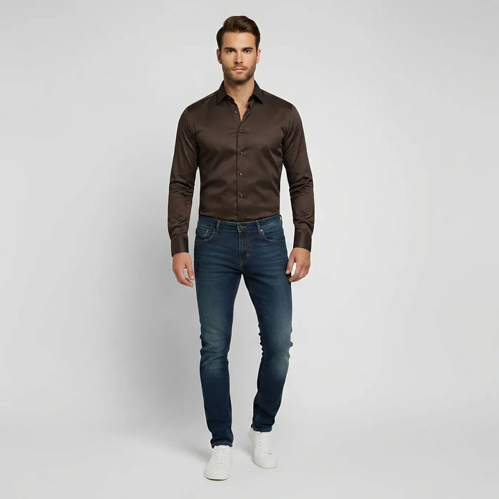 Men's Slim Fit Dress Shirt with Spread Collar