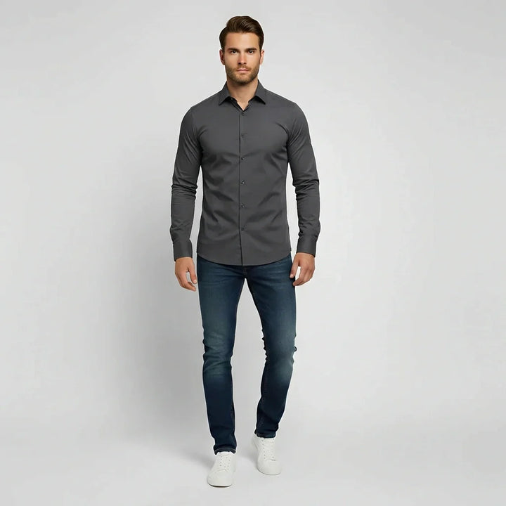 Men's Slim Fit Dress Shirt with Spread Collar