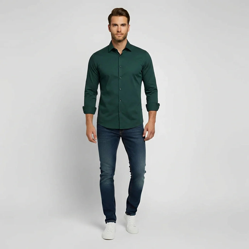 Men's Slim Fit Dress Shirt with Spread Collar