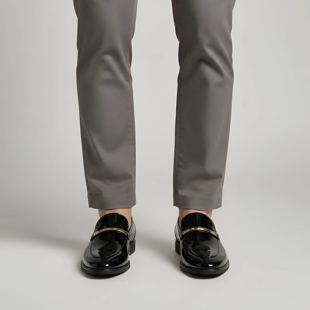 Men's Patent Leather Penny Loafers with Metal Bar