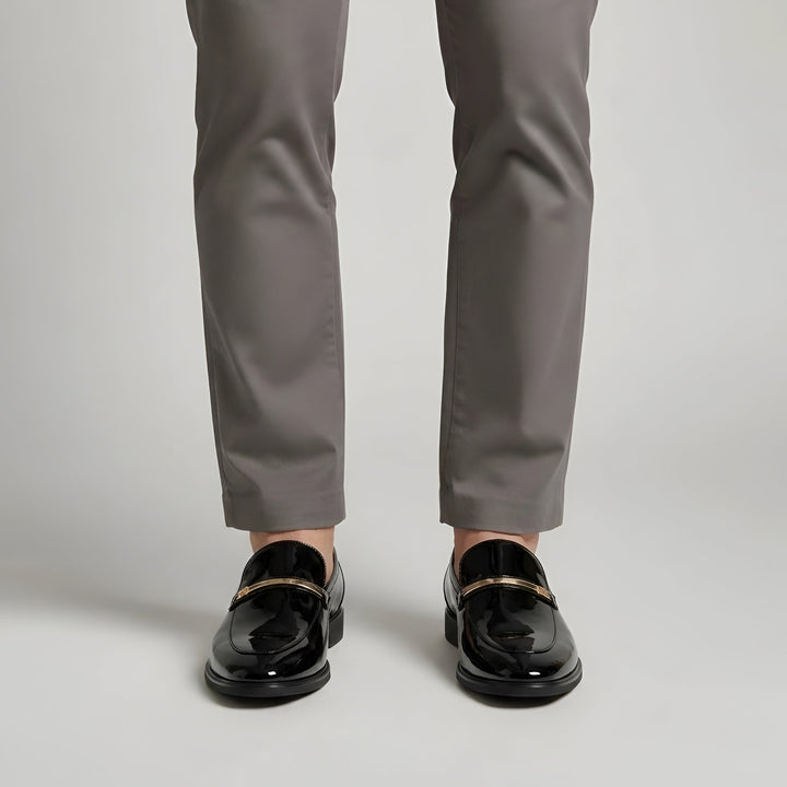 Men's Patent Leather Penny Loafers with Metal Bar