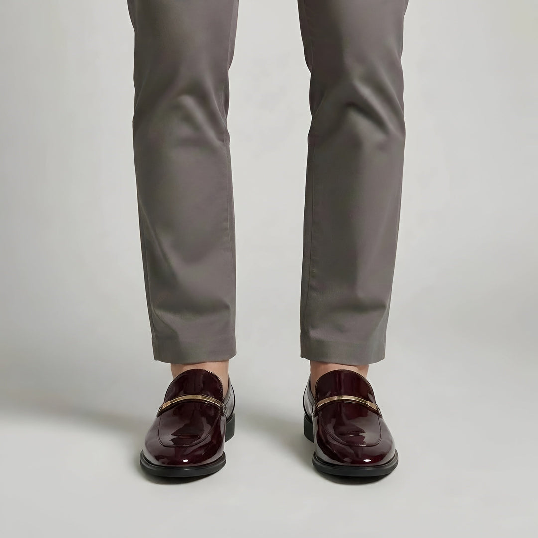 Men's Patent Leather Penny Loafers with Metal Bar
