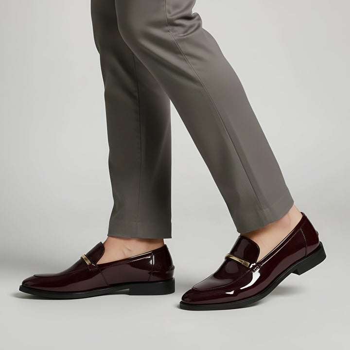 Men's Patent Leather Penny Loafers with Metal Bar