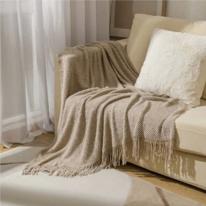 Luxury Merino Blanket – Tassel Trim Soft Warm Throw